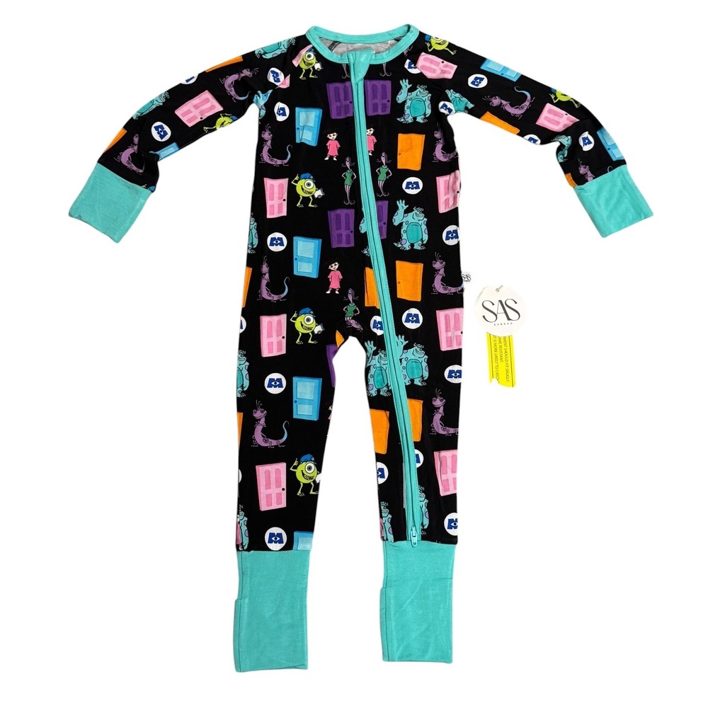 Sleepy Sloth Monsters Inc Bamboo Zippy Pajamas 12-18M NWT Black Teal Pixar (C)